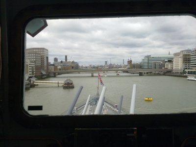 The view from the Captain's chair on the bridge of HMS Belfast